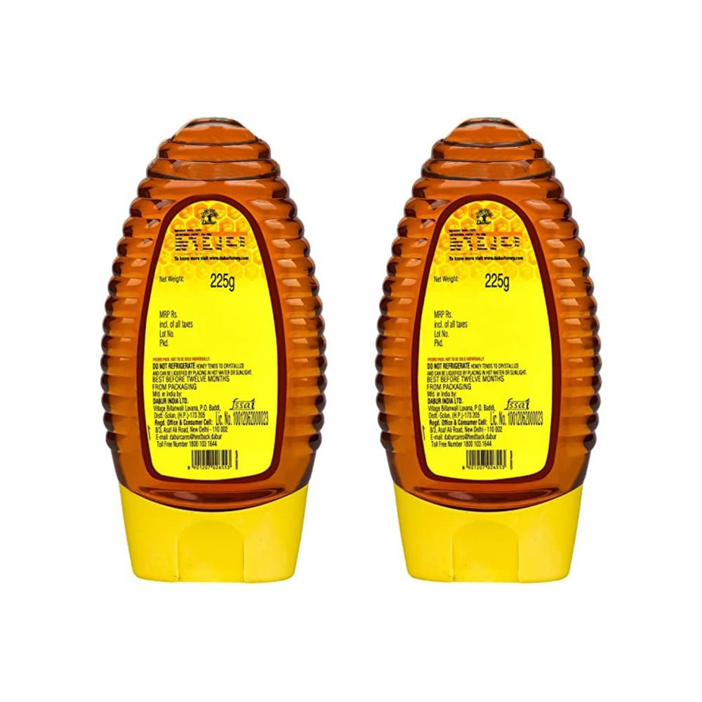 Dabur Honey Squeezy, 100% Pure World's No.1 Honey - Buy 1 Get 1 Free - Pack of 2 : 2 x 2 x 225 g