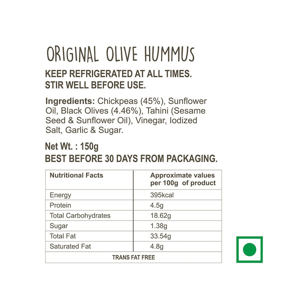 Wingreens Farms Original Olive Hummus Dip - Pack of 2 : 2 x 150 g