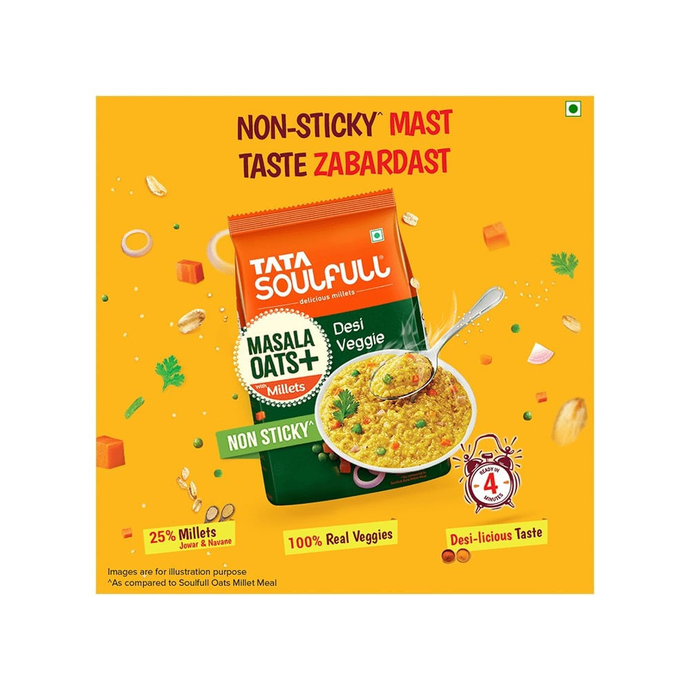 Tata Soulfull Desi Veggie Masala Oats With 25% Millets, Non Sticky : 500 g