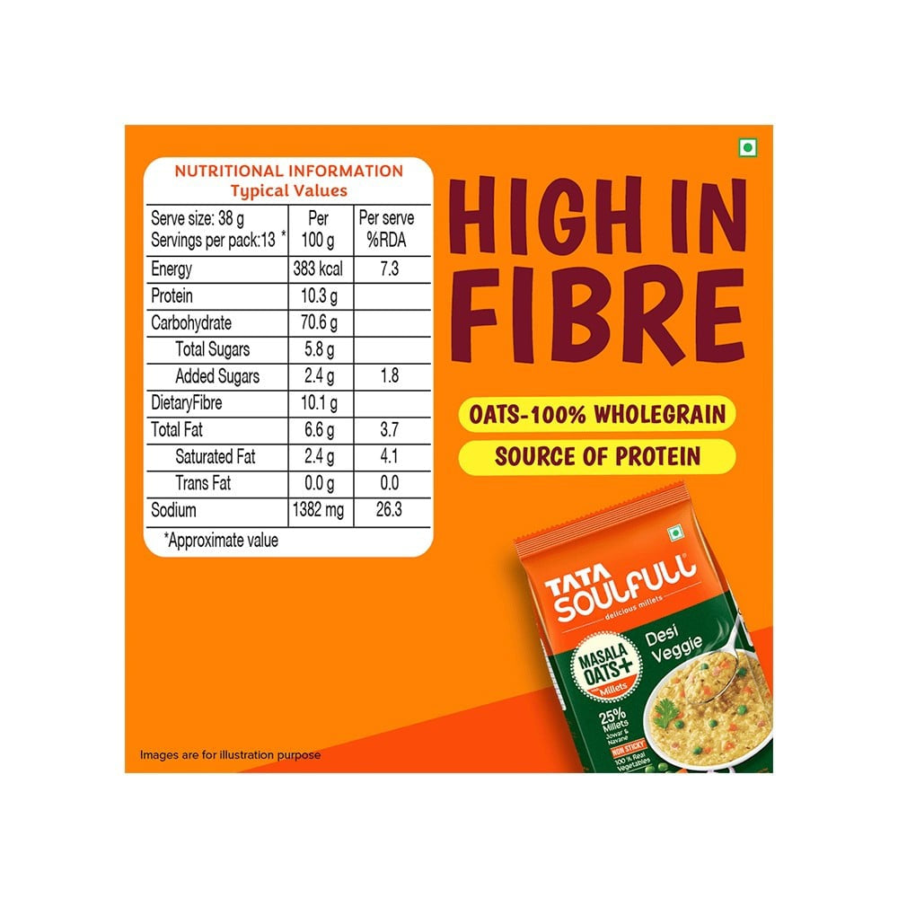 Tata Soulfull Desi Veggie Masala Oats With 25% Millets, Non Sticky : 500 g