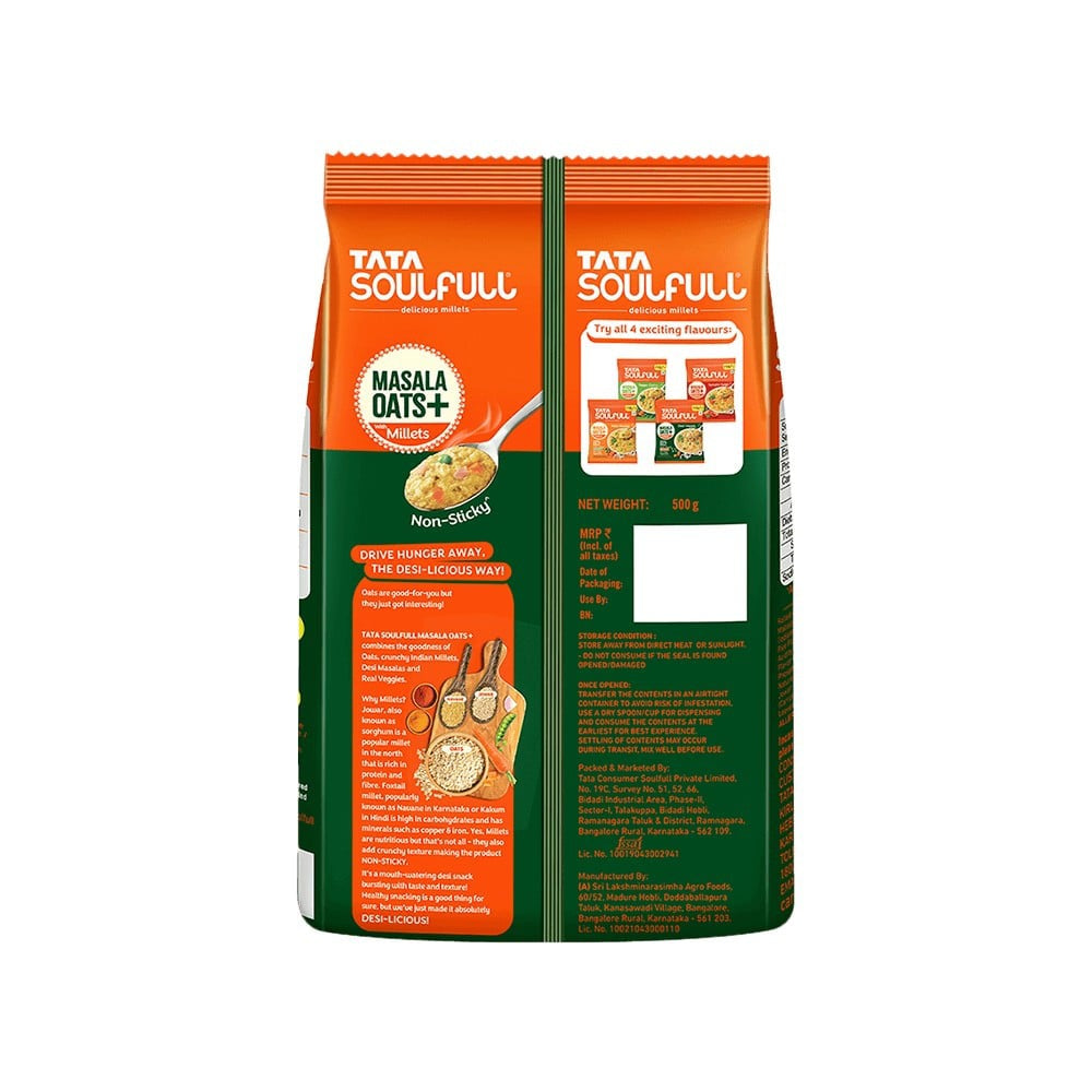 Tata Soulfull Desi Veggie Masala Oats With 25% Millets, Non Sticky : 500 g
