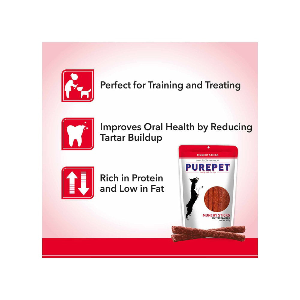 PurePet Mutton Flavour Munchy Sticks Dog Treat : 400 g