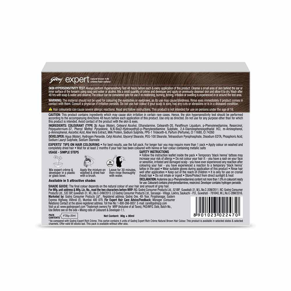 Godrej Expert Rich Hair Colour for Women & Men (Natural Brown) - Pack of 2 : 2 x 4 x (20 g + 20 ml)