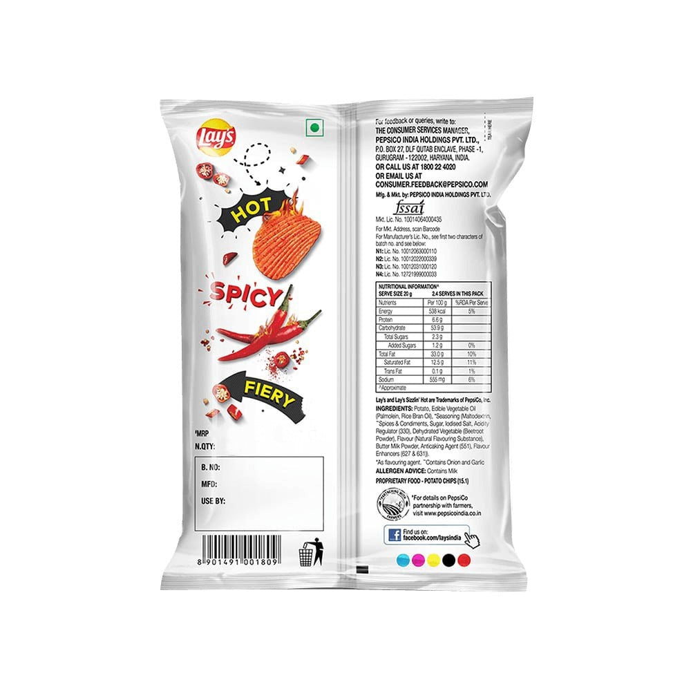 Lay's Sizzling Hot Potato Chips - Pack of 3 : 3 x 39 g