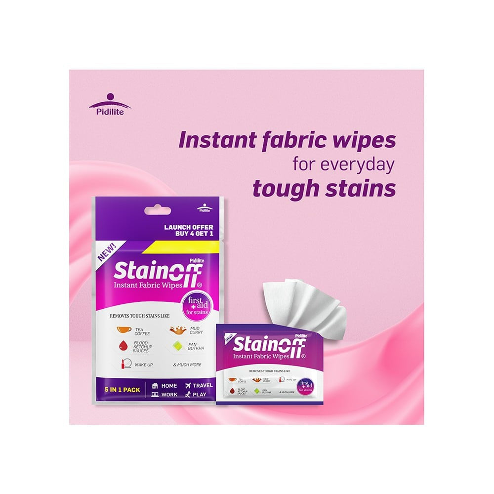 Pidilite Stainoff Instant Stain Remover Fabric Wipes : 5 pcs