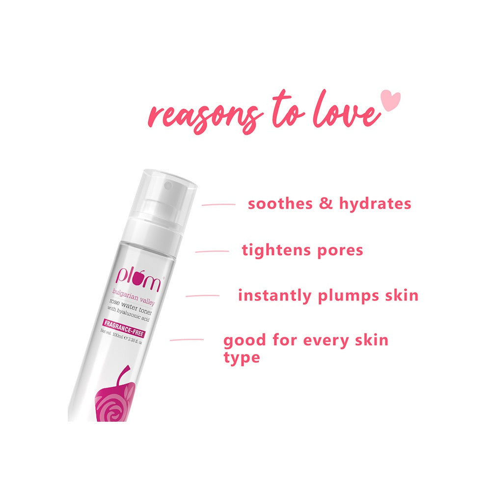 Plum Bulgarian Valley Rose Water Toner with Hyaluronic Acid - Pack of 2 : 2 x 100 ml