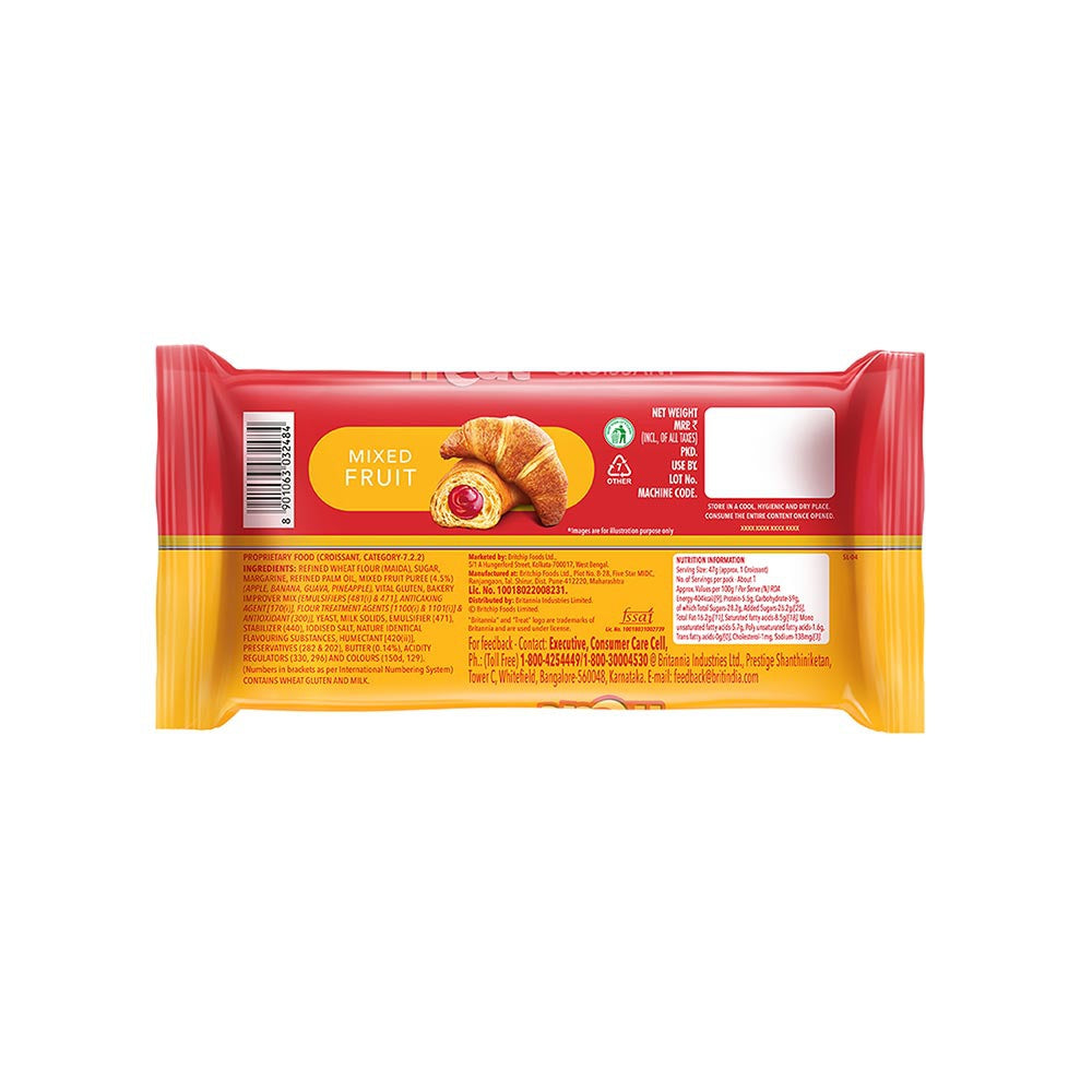 Britannia Treat Croissant with Mixed Fruit Creme Filling - Pack of 2 : 2 x 47 g