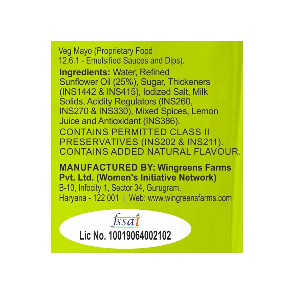 Wingreens Farms Premium Veg Mayonnaise : 180 g