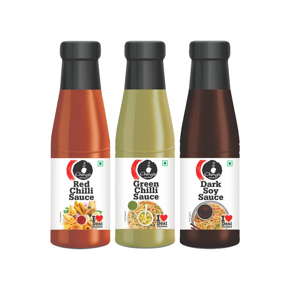 Ching's Secret Red Chilli Sauce + Ching's Secret Green Chilli Sauce + Ching's Secret Superior Dark Soy Sauce Combo : 190 g + 200 g + 210 g