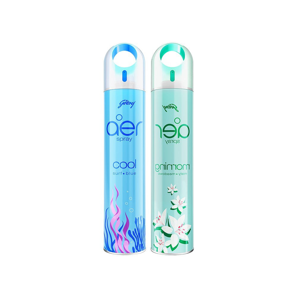 Godrej Aer Cool Surf Blue Room Freshener + Godrej Aer Morning Misty Meadows Air Freshener Combo : 220 ml + 220 ml