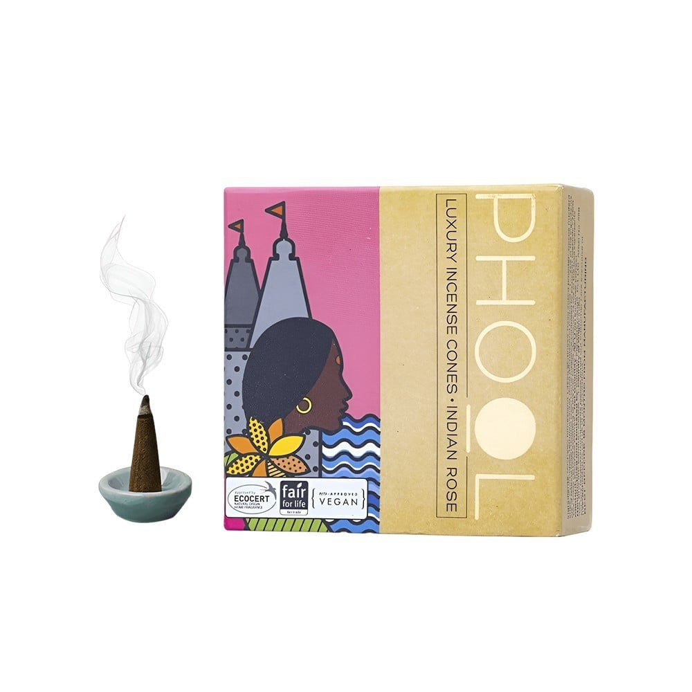 Phool Indian Rose Luxury Incense Dhoop Cones : 1 pack (40 pieces)