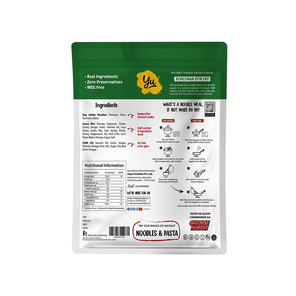 Yu Instant Schezwan Hakka Noodles (Steamed Hakka + Sauce + Veggies) : 100 g