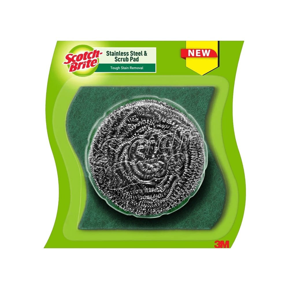Scotch Brite Stainless Steel Scrubber with 1 Scrub Pad : 1 pack