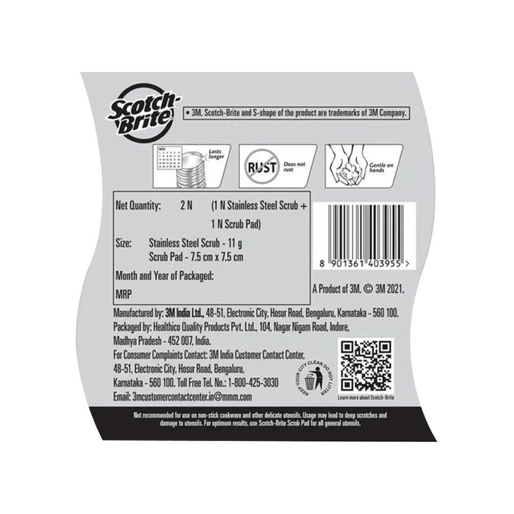 Scotch Brite Stainless Steel Scrubber with 1 Scrub Pad : 1 pack
