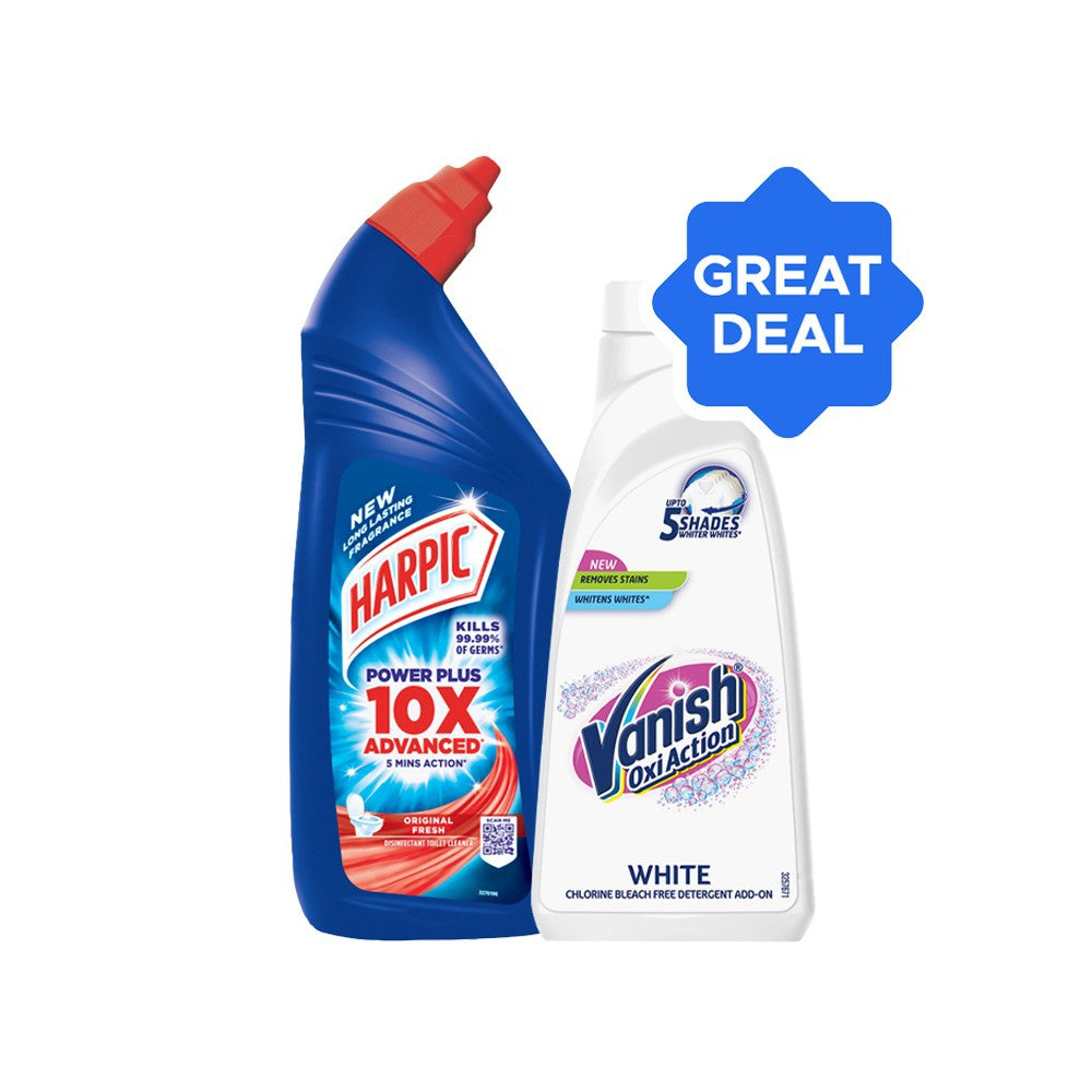 Harpic Disinfectant Liquid Toilet Cleaner - (Original) + Vanish Oxi Action Liquid Stain Remover Combo : 1 l + 800 ml