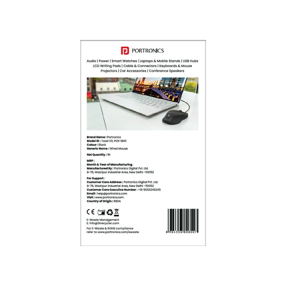 Portronics Toad 101 Optical Wired Mouse (Black) : 1 unit