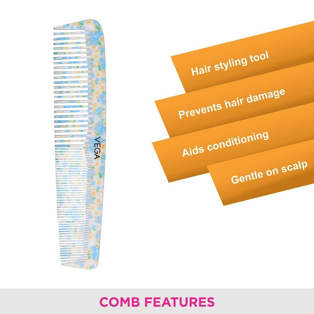 Vega Tulip Grooming Hair Comb (Blue, White) : 1 piece