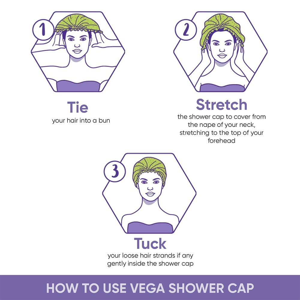 Vega Reusable Waterproof Bathroom Shower Cap (SC-02) : 1 pack (2 pieces)