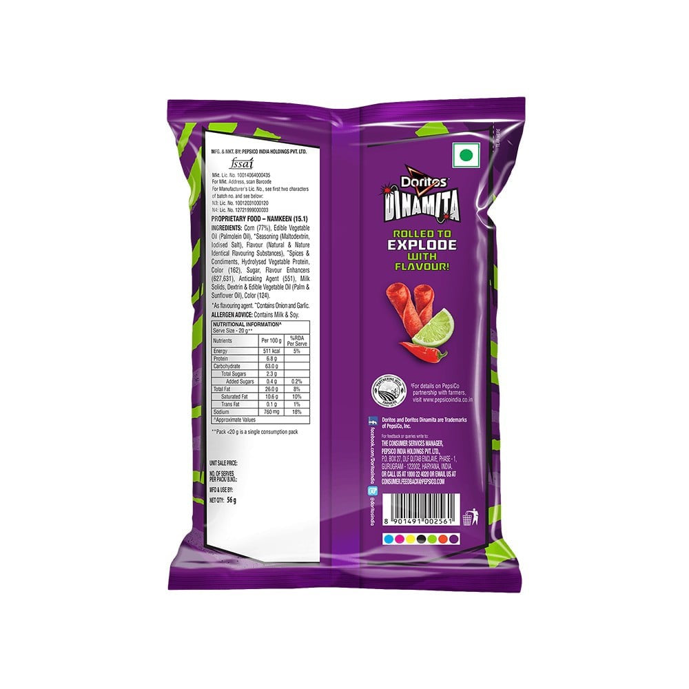 Doritos Dinamita Fiery Lime And Chilli Snacks - Pack of 2 : 2 x 56 g