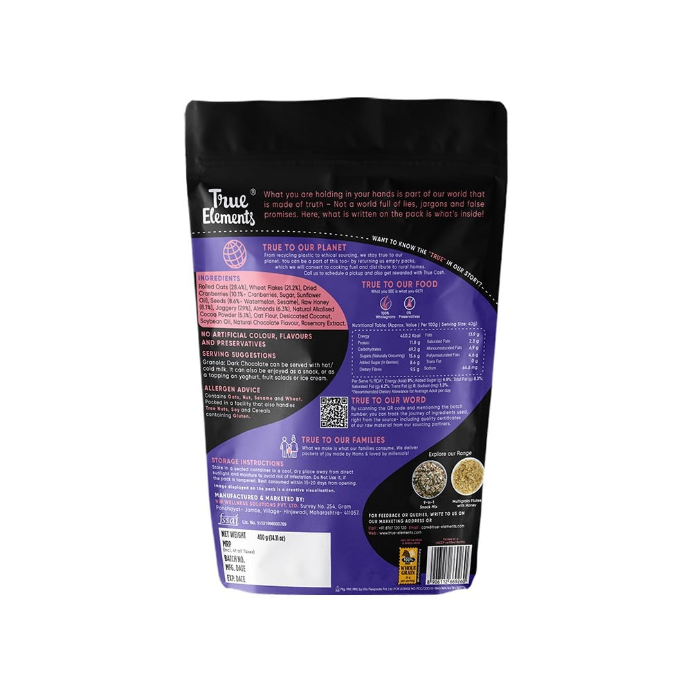 True Elements Dark Chocolate Granola : 400 g