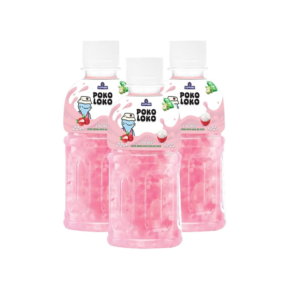 Poko Loko Lychee Nata Juice - Pack of 3 : 3 x 300 ml