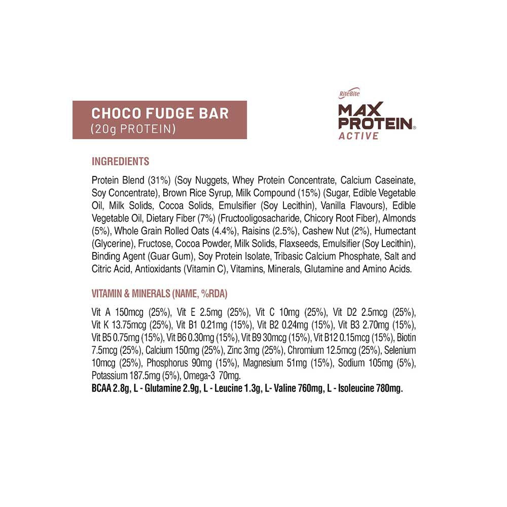 RiteBite Max Protein Active Choco Fudge Nutrition Bar - Pack of 3 : 3 x 75 g