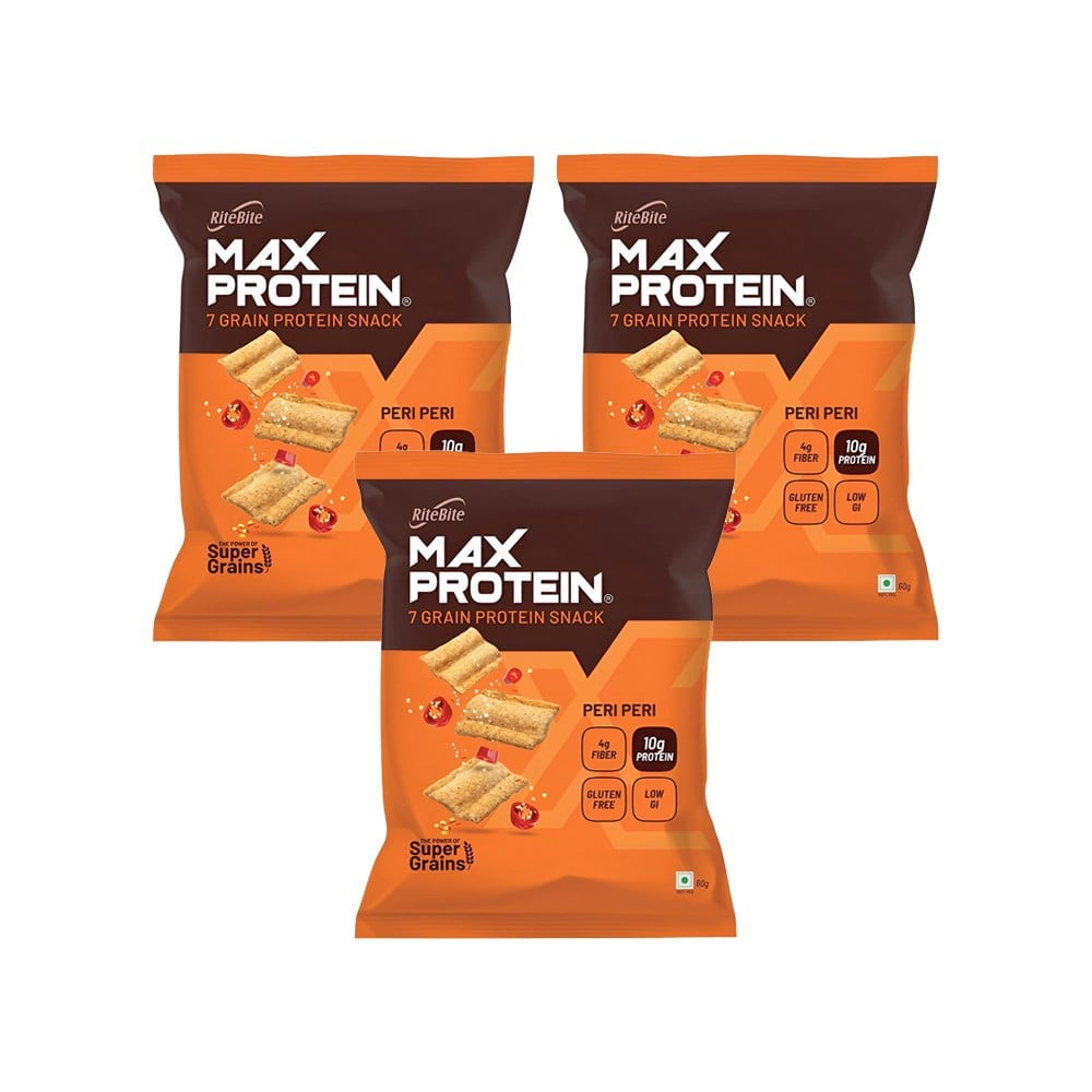 RiteBite Max Protein Peri Peri Chips - Pack of 3 : 3 x 60 g