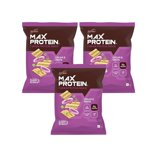 RiteBite Max Protein Cream & Onion Chips - Pack of 3 : 3 x 60 g