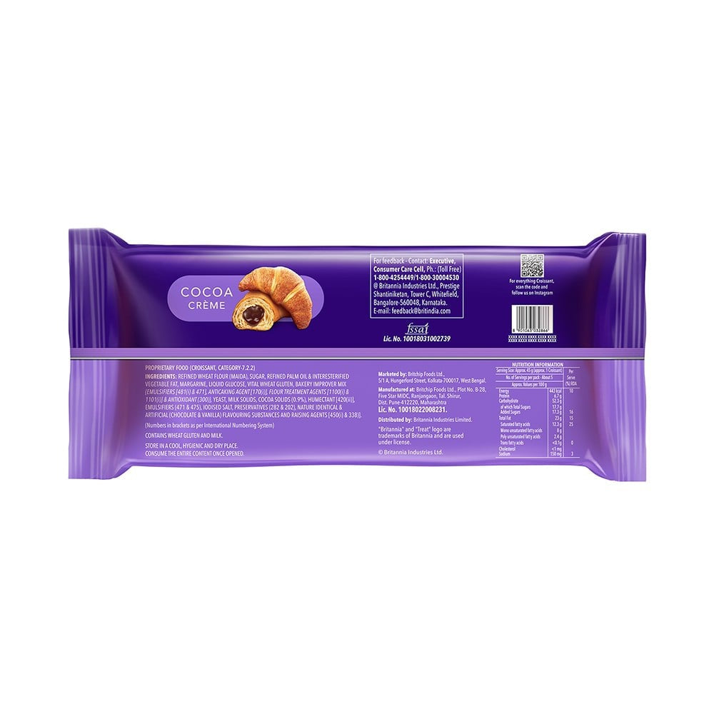 Britannia Treat Cocoa Creme Croissant : 225 g (5 x 45 g)