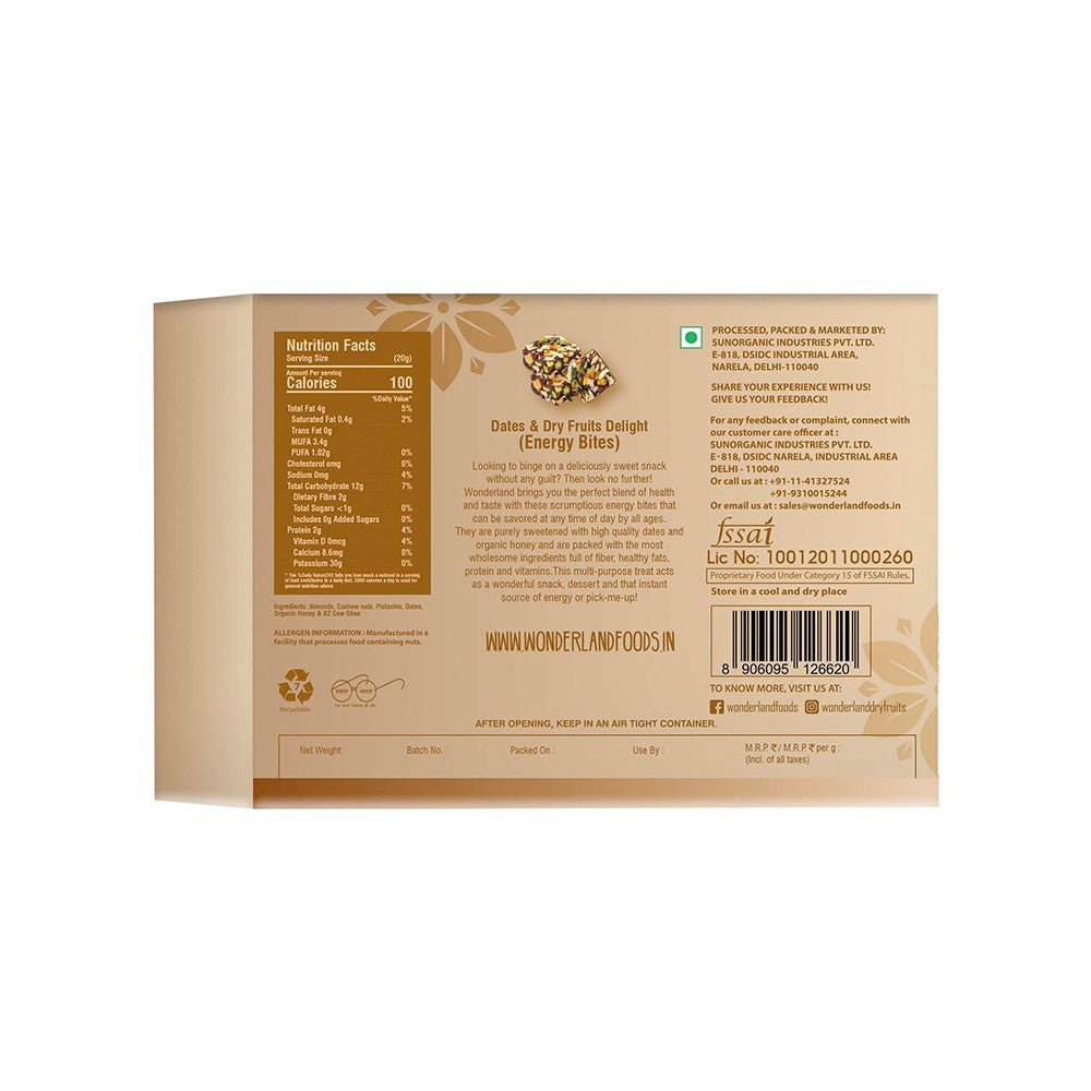 Wonderland Foods Dates and Dry Fruits Delight Bites : 200 g