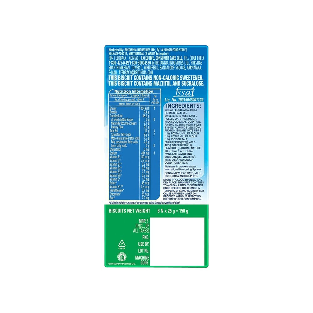 Britannia NutriChoice Oats Cookies with Zero Added Sugar (Diabetic Friendly) : 150 g