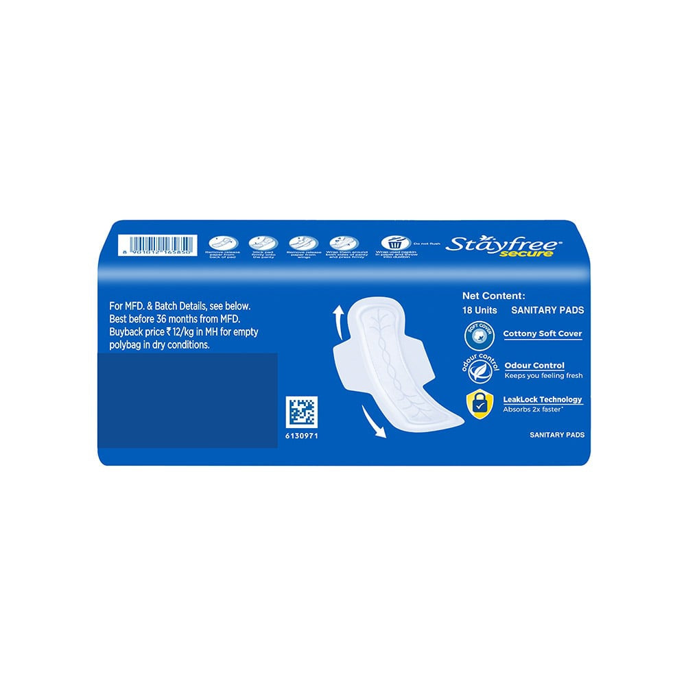 Stayfree Secure Cottony Soft Sanitary Pads (Regular Wings) : 18 pieces