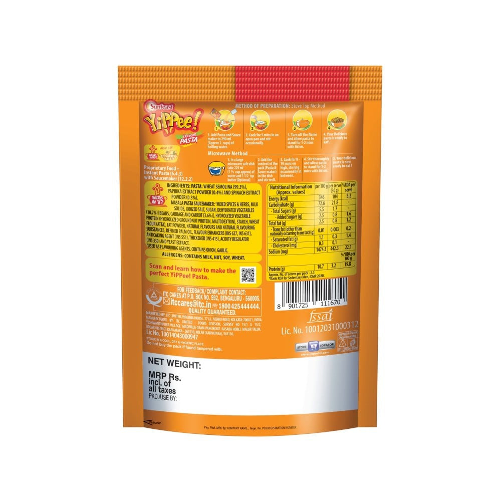 Yippee Tricolor Instant Pasta - Masala : 65 g