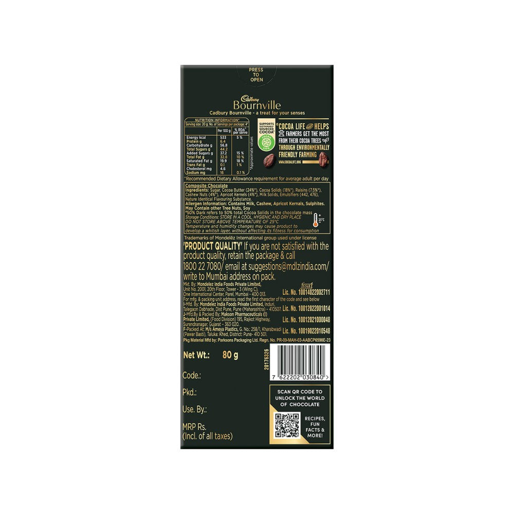 Cadbury Bournville Fruit & Nut Flavoured Chocolate Bar Bar : 80 g