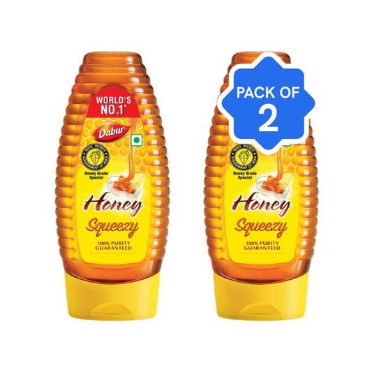 Dabur Honey Squeezy, 100% Pure World's No.1 Honey - Buy 1 Get 1 Free - Pack of 2 : 2 x 2 x 225 g