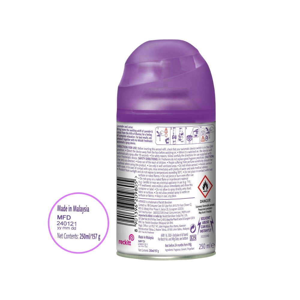 Airwick Freshmatic Automatic Air Freshener Refill (Lavender & Lotus) - Pack of 4 : 4 x 250 ml