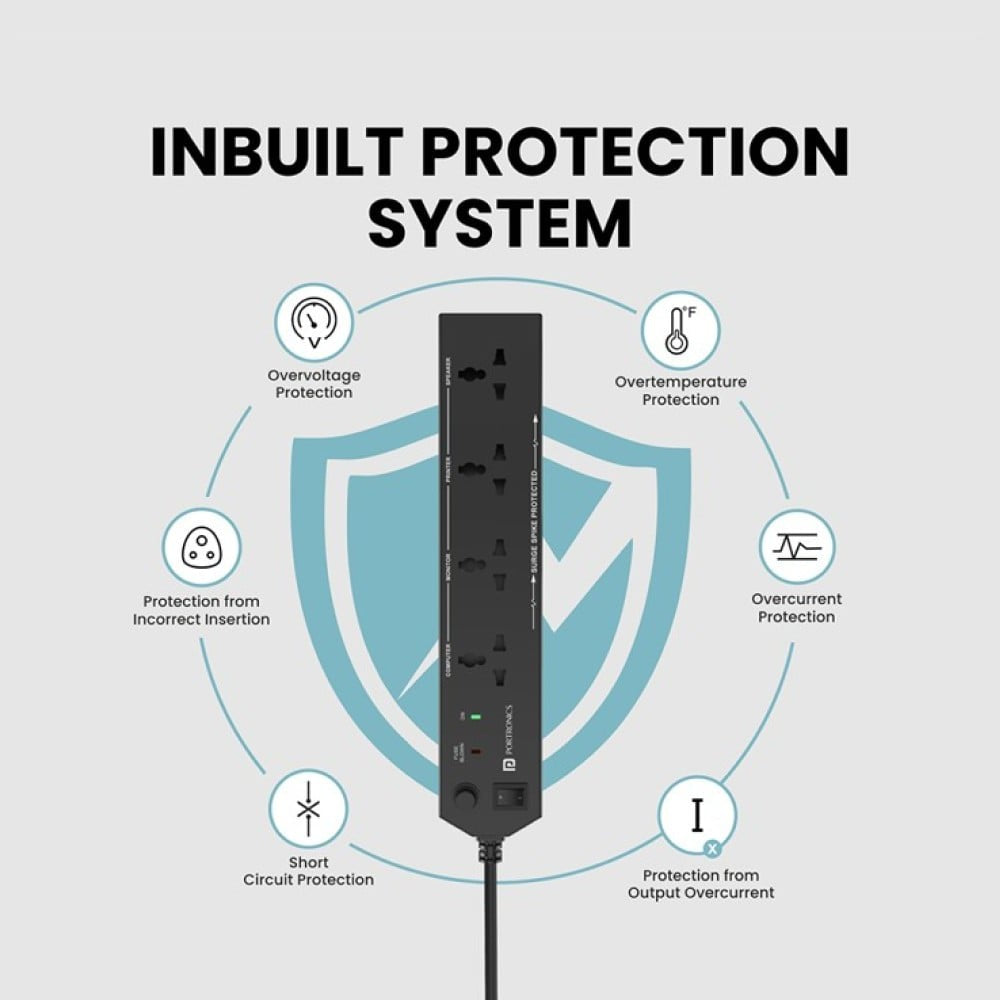 Portronics Power Plate 10 1500W Extension Board (3 m, Black) : 1 piece
