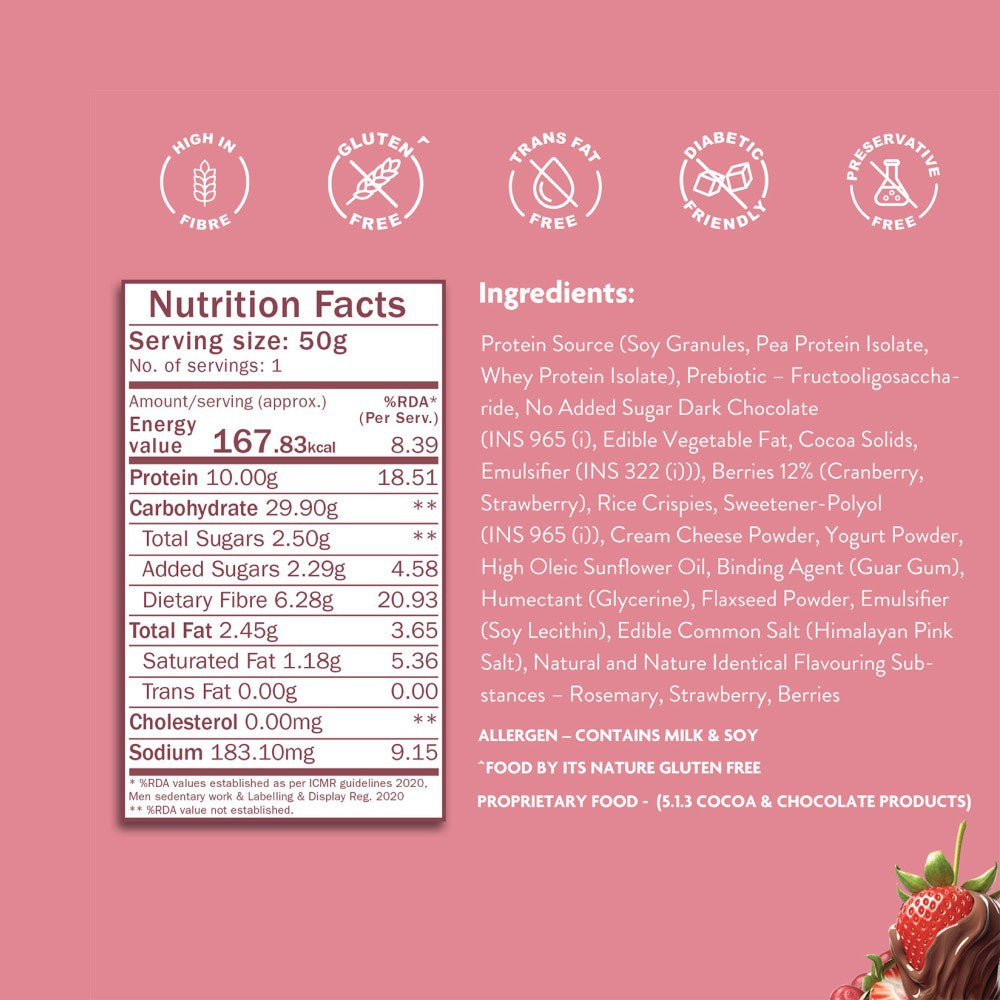 Phab Choco Berry Crunch 10g Protein Bar (Diabetic Friendly) : 3 x 50 g