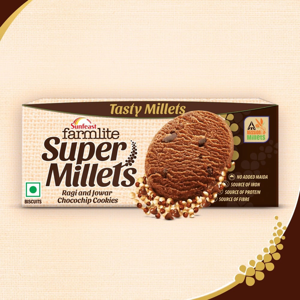 Sunfeast Farmlite Super Millets Ragi and Jowar Chocochip Cookies : 75 g