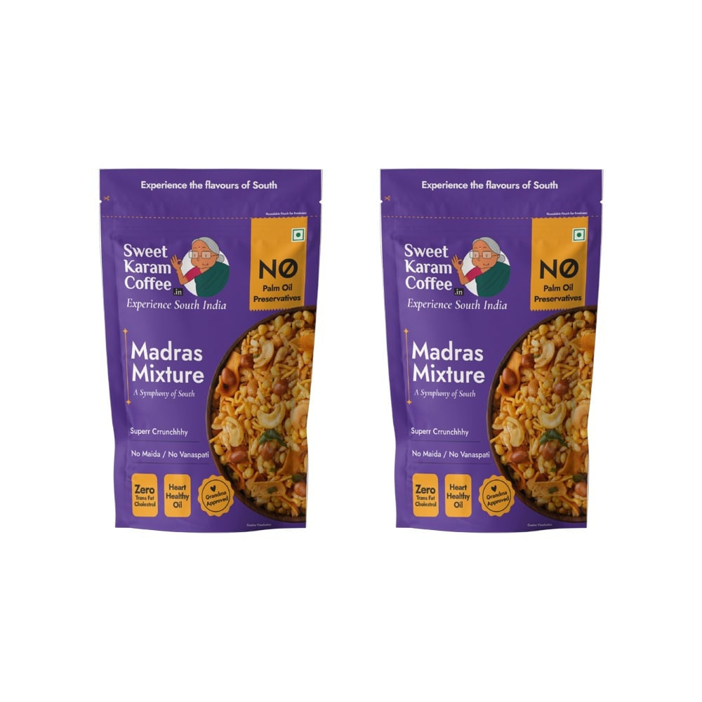 Sweet Karam Coffee Madras Mixture Namkeen - No Palm Oil - Pack of 2 : 2 x 95 g