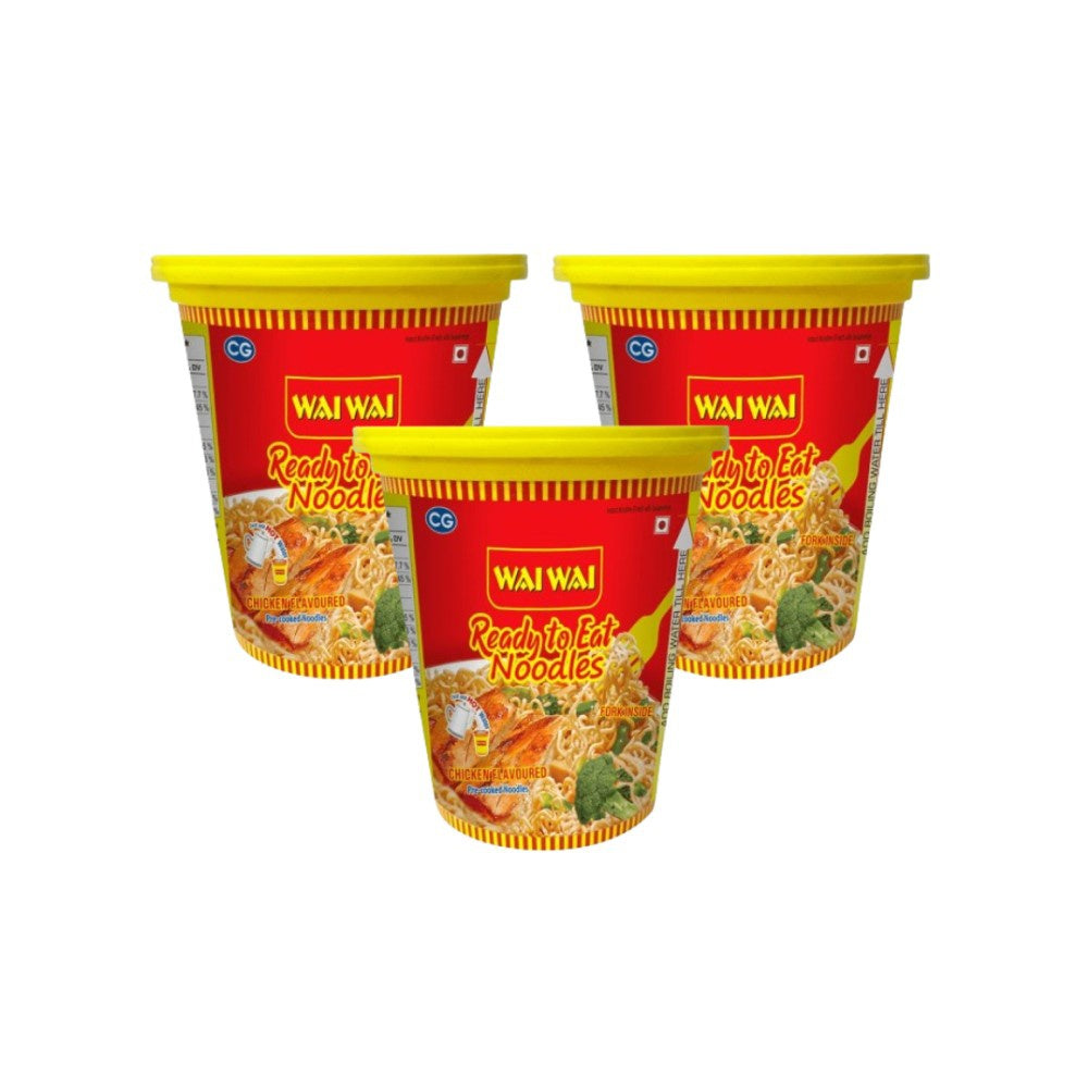 Wai Wai Ready To Eat Chicken Cup Noodles - Pack of 3 : 3 x 75 g