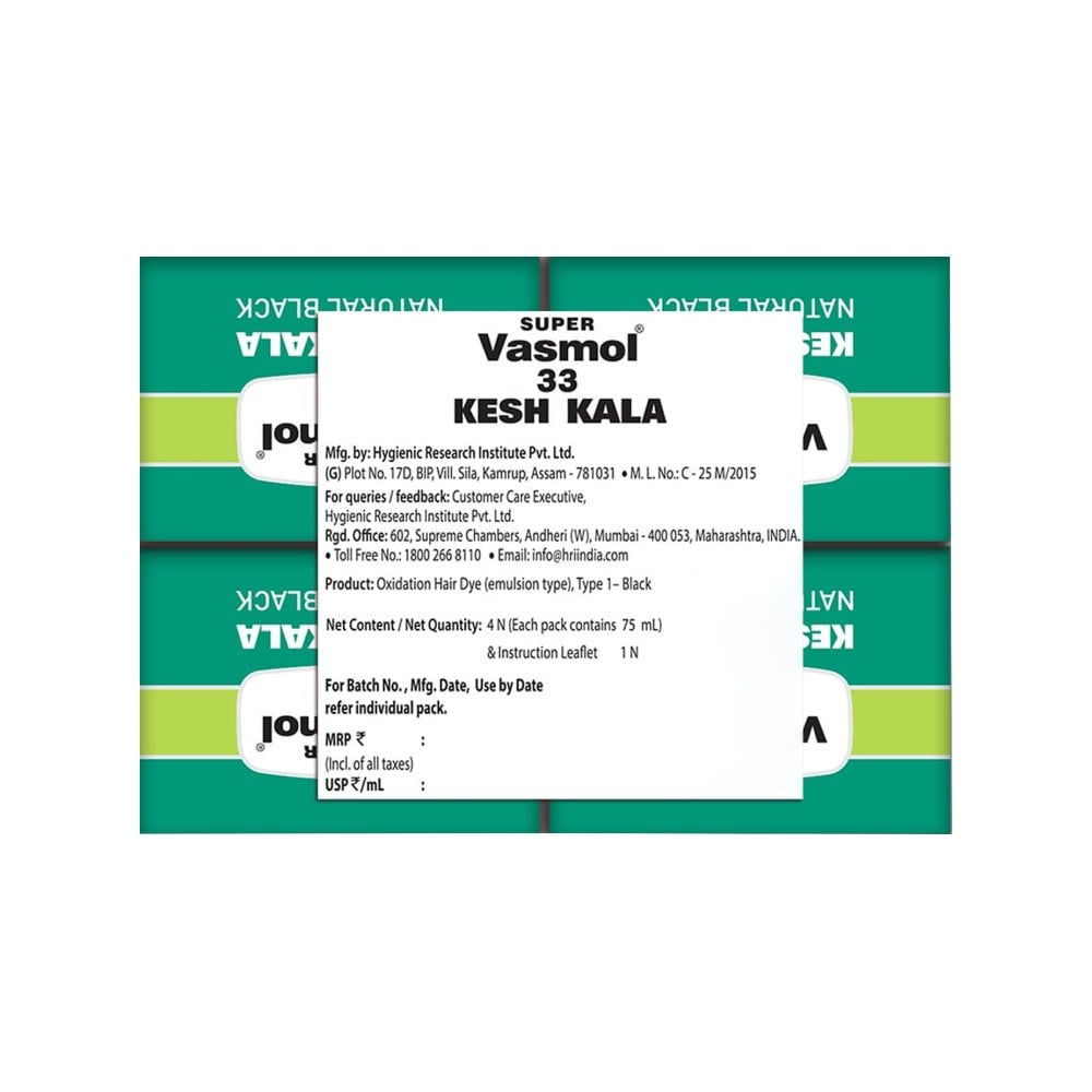 Vasmol 33 Kesh Kala Oil Based Hair Colour (Black) : 300 ml (4 x 75 ml)