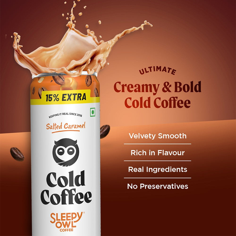 Sleepy Owl Salted Caramel Cold Coffee Can - Pack of 2 : 2 x 200 ml