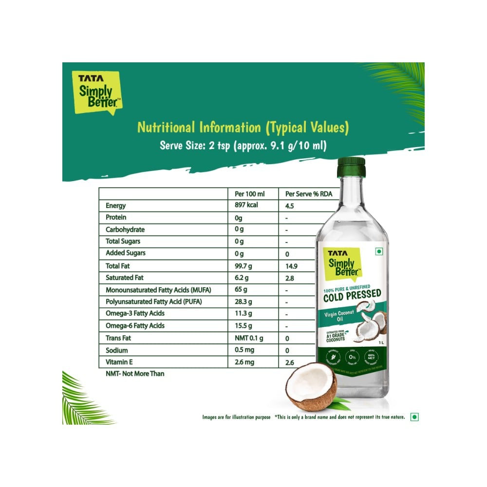 Tata 100% Pure Cold Pressed Virgin Coconut Oil : 1 ltr