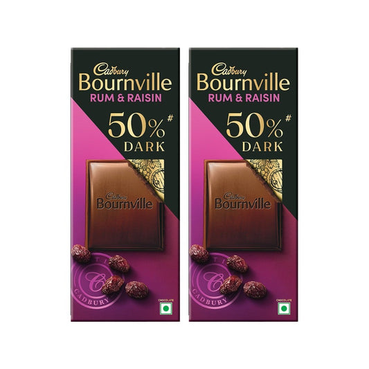 Cadbury Bournville Rum & Raisin Dark Chocolate Bar - Pack of 2 : 2 x 80 g