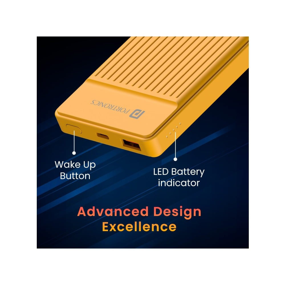 Portronics Luxcell B12 10K MAH Power Bank (USB A Output, Type C Input, Yellow) : 1 unit