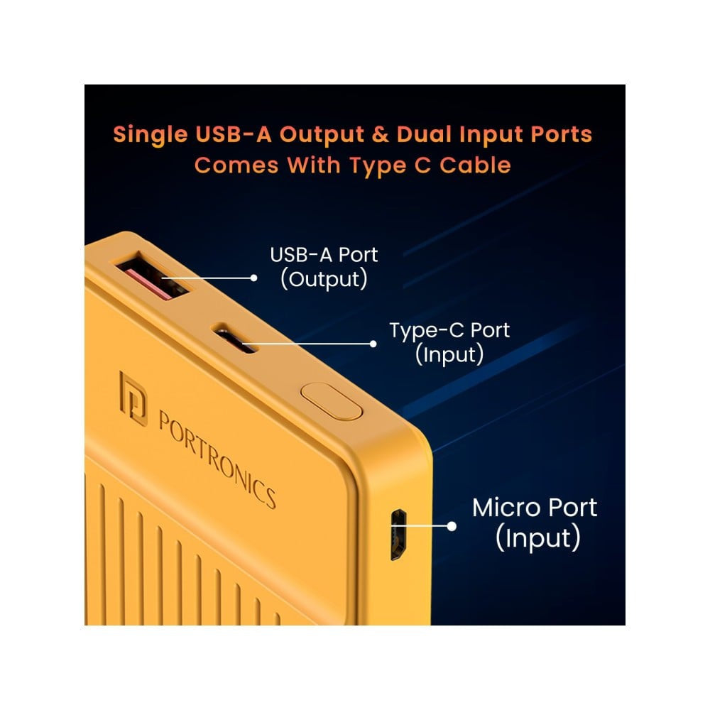 Portronics Luxcell B12 10K MAH Power Bank (USB A Output, Type C Input, Yellow) : 1 unit