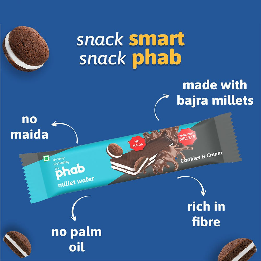 Phab Bajra Millet Crunchy Wafer Biscuit - Cookies & Cream : 3 x 30 g