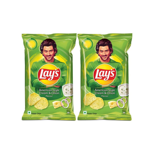 Lay's American Style Cream & Onion Flavour Potato Chips - Pack of 2 : 2 x 82 g