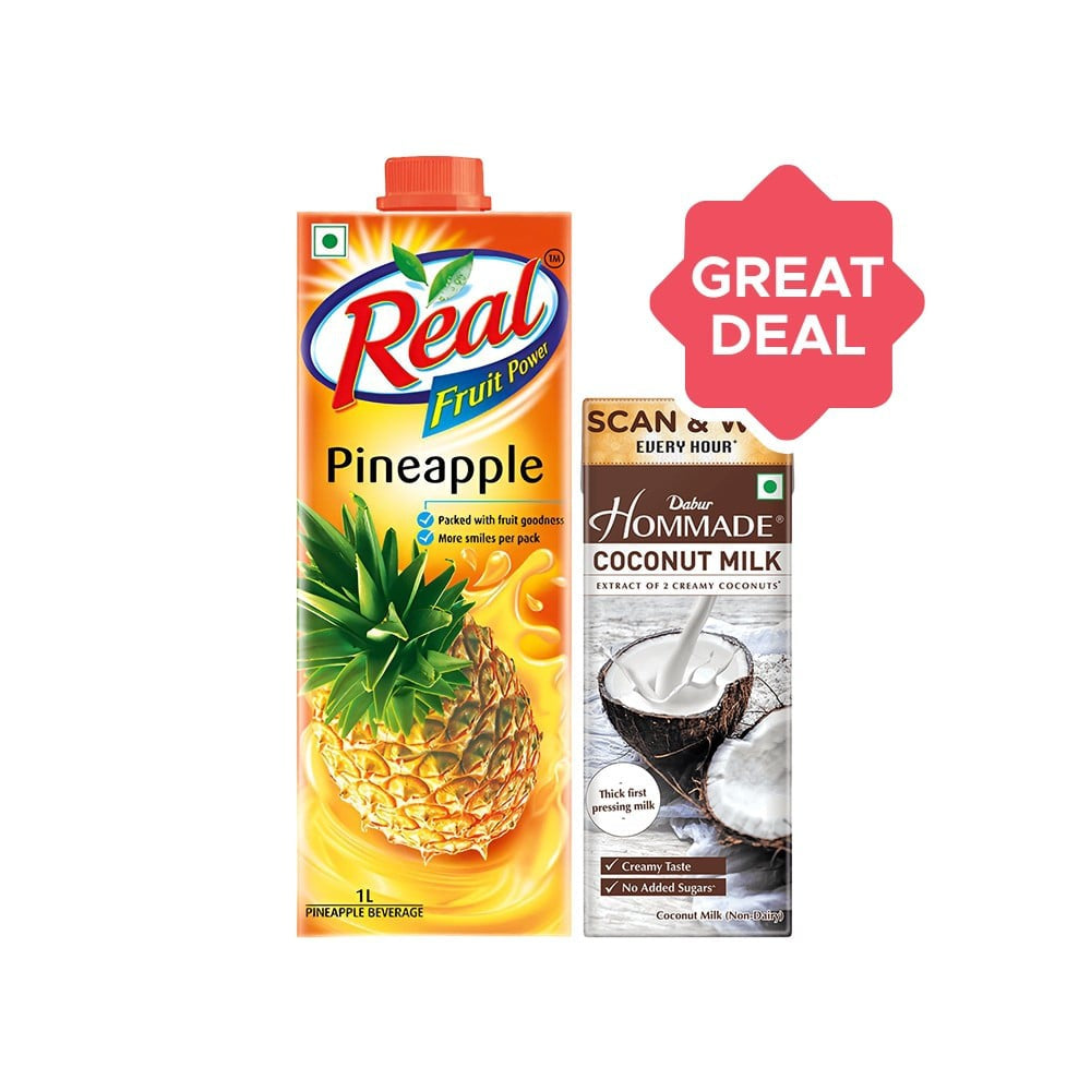 Real Fruit Power Pineapple Juice + Hommade Coconut Milk Combo : 1 ltr + 200 ml